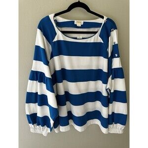 NEW NWT Maeve Anthropologie Top Shirt Blue white Striped Plus Size 3X Women Fall